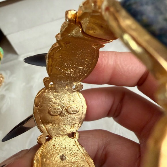 Kenneth Nay lame signed Gold-Tone Blue confetti hinged  Bracelet - Women Jewelry - Picture 4 of 5